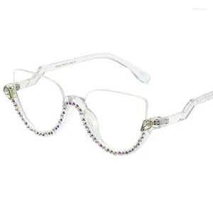 Sunglasses Frames Clear Rhinestone Glasses Frame Ladies Anti Blue Light Computer Eyewear Optical Spectacle Eyeglass Vintage Half