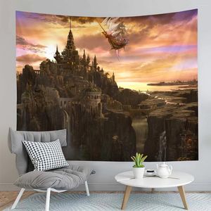 Tapestries Fantasy World Tapestry Unique Mountain Castle Airship Home Living Room Dorm Bedroom Decoration