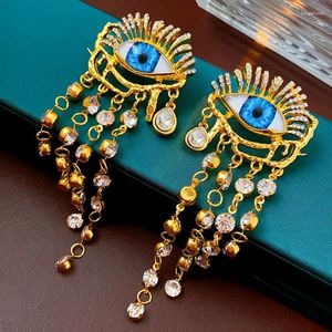 Stud Earrings Devil's Eye Tassel Earring Golden Metal Rhinestone For Women Girls Jewelry Personality 2024 Europe And America