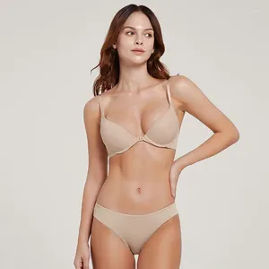 Sutiãs conjuntos de cor sólida copo suave fechamento frontal push up sutiã e calcinha conjunto roupa interior cintas conversíveis mulheres sexy lingerie bonita