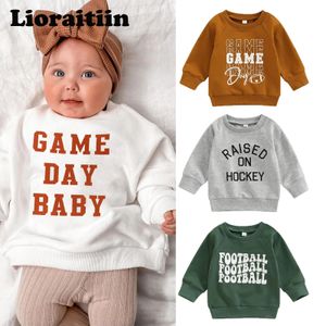 -08-27 lioraitiin 0-3 år spädbarn baby pojke flicka avslappnad tröjor långärmad rund nackbrev ribbade manschetter sweatshirt 240119