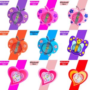 10Pcs Wholesale Childrens Slap Watches Cartoon Butterfly/bee/ladybug Toy Baby Learn Time Clock Kids Watches Birthday Gift 240131