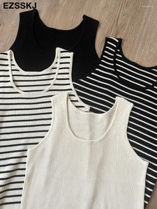 Women's Tanks Loose Striped Tank Top O-Neck Summer Sleeveless Sexy Casual Camis Women 2024 Off Shoulder Body Tops Street