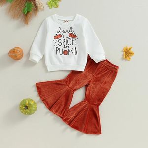 Set di abbigliamento CitgeeAutumn Halloween Kid Girls Pantaloni Set Pumpkin Letters Print Felpa Flare Fall Clothes