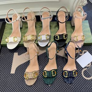 2024 Novo Sandália Vestido Sapatos Chunky Heels Slides Mulheres Mens Luxurys Designer Sapato Hasp Menina Moda Casual Tamanho 35-41 Sexy Canvas Homem Sandale Sliders Alto Salto Senhora Presente