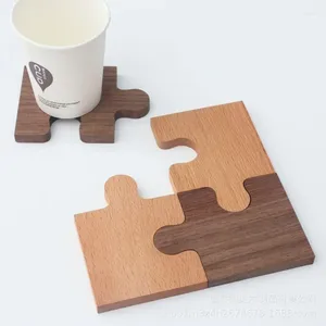 Table Mats 1 Set Wooden Puzzle Japanese Tea Ceremony Cup Holder Beech Insulation Pad Walnut Cushion Tableware Decor