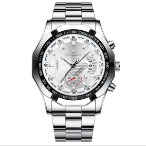 Fngeen Brand White Steel Quartz Mens Watches Crystal Glass High Definition Luminous Watch Date 44mm Diameter Personlighet Stylish M2483