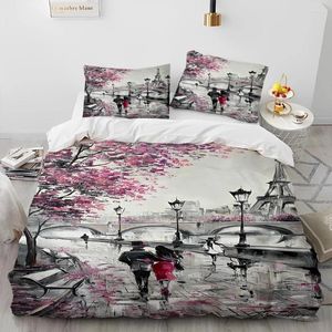 Set biancheria da letto Francia Parigi Torre Eiffel Set consolatore romantico Copripiumino Letto Trapunta Federa King Queen Size