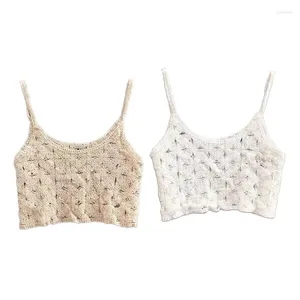 Canotte da donna Primavera senza maniche ritagliata per canotta Boho Scava fuori Crochet lavorato a maglia scozzese floreale Canotta Bustier N7YF