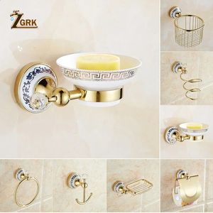 ZGRK Bath Hardware Set Wall Mount Paper Roll Holder Toalett Guld Pappershållare Tissue Box Soap Dish Cup Hold Back Backtillbehör 240123