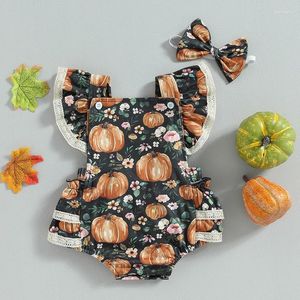 Rompers Citgeesummer Halloween niemowlę dziewczynkę stroje rutka z rękawem dynia