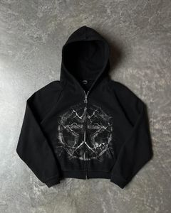 Streetwear Zip Hoodie Y2K Mens Hip Hop Retro Graphic Print Oversized Hoodie Punk Rock Harajuku Gothic Jacket Clothes 240122