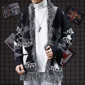 Autumn and Winter Knitted Cardigan Men Tassel Retro Lazy Sweater Male Loose Men's Sweater Thin Coat Knitted Sweater Man Coat 240125