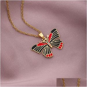 Colares Pingente Verão Mulheres Tamanho Adequado Vintage Inseto Cobre Preto Vermelho Cores Moissanite Borboleta Amante Kawaii Dainty Luxo D Dhfk7