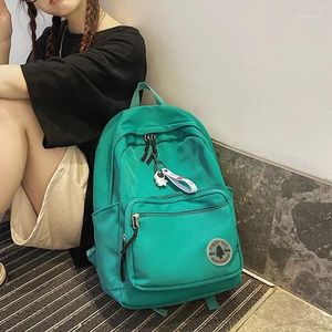 School Bags Girl Solid Color Fashion Bag College Student Women Backpack Trendy Travel Lady Laptop Cute Green Female