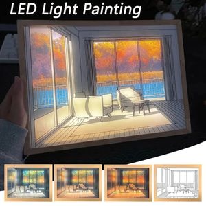 INS LED Decorative Light Painting Bedside Picture Japan Anime Style Creative Modern Simulate Sunshine Drawing Night Light Gift 240127