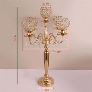 Dekoracja imprezowa 10pcs 75 cm Wysokie stół centralny akrylowy złoto 5 ramion kryształowy ślub Candelabra świecy zasilanie 285J