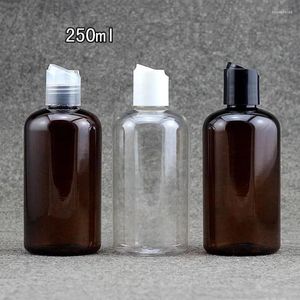 Lagringsflaskor 15st/Lot Amber Plastic Cosmetic Container 250 ml Pet Lotion Pump Bottle Tom Shampo Sub-Bottling Essential Oils