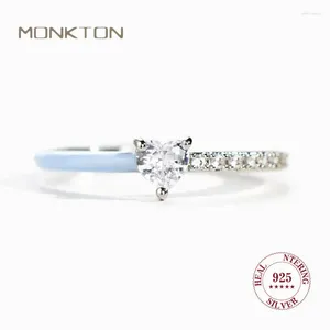 Cluster Rings Monkton 925 Sterling Silver Heart Shaped Engagement Ring Fine Zircon Cut Half Enamel For Women Classic Wedding Jewels