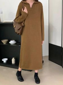 Abiti da lavoro eleganti lunghi da donna autunno inverno maglione abito moda sciolto casual maglia spessa calda polo da donna