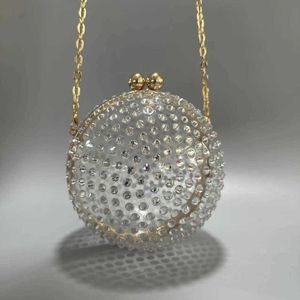 Neue trendige Diamant-Handtasche aus Acryl, runde Ball-Urlaubs-Strand-Hochzeits-Banketttasche, Umhängetasche mit einer Schulter 240203