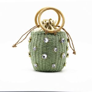 Ny Green Bucket Bag Za Fashionabla Summer Woven Bag Pure Handmade Women's Handbag Tengbian Bag