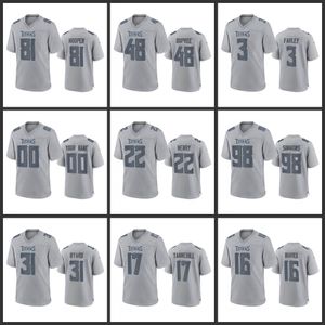 Tennessee''Titans''Men # 22 Derrick Henry 31 Kevin Byard 17 Ryan Tannehill 16 Treylon Burks Donna Gioventù Grigio Atmosfera personalizzata Gioco di moda Jersey