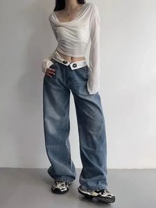 Houzhou vintage y2k jeans kvinnor baggy kpop gyaru streetwear wide blue denim byxor harajuku koreansk acubi mode hög midja 240201