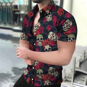 メンズカジュアルシャツ夏ハワイアンシャツスカルグラフィック3Dプリンティングアウトドアストリート半袖男性ファッション服トップスストリートウェア
