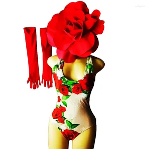 Scena zużycie walentynkowych kostium taneczny Rose Bodysuit kwiat nakrycia głowy