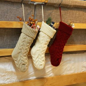Christmas Decorations 1pc Knitted Stockings Decor Festival Gift Bag Fireplace Xmas Tree Hanging Ornaments Red White Sock