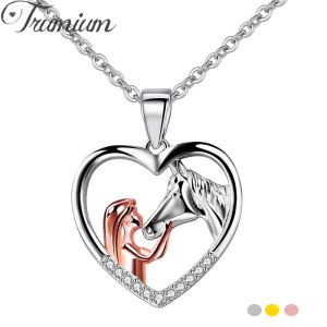 Necklaces Trumium 2023 New 925 Sterling Silver Heartshaped Girl And Horse Necklace for Women Simple Versatile Pendant Jewelry Wholesale