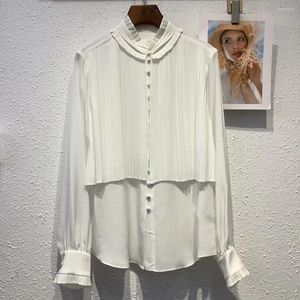 Blusas femininas indústria pesada plissado camisa de seda tecido é macio e confortável versão solta 2024 verão 0309