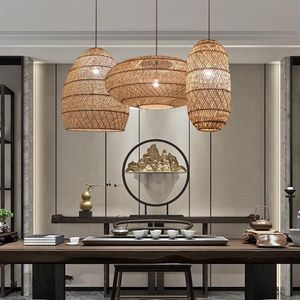 Lâmpadas pendentes Natural Rattan Vime Pendurado Lâmpada Estilo Chinês Suspensão Vintage para Sala de estar Jantar Farmhouse Lighting225B