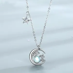 Anhänger Halsketten 925 Silber Überzogene Quaste Kristall Stern Mond Charme Für Frauen Choker Statement Schmuck Dz147