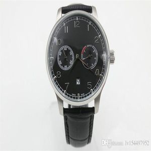 Mens Automatic Cal 51011 Titta på Black Dial 500703 Leather Men ETA Watches Power Reserve Swiss Date Wristwatches208y