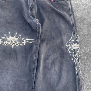 Jeans JNCO de rua JNCO Y2K Calças masculinas Harajuku Retro Hip Hop Graphic Baggy calça preta calça gótica High Wide Wide Troushers Winter01 883