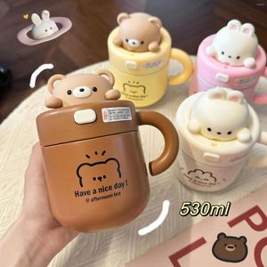 Water Bottles Large Capacity Thermo Mug Cute Bear Thermos Cup 530ml Cartoon Bottle Stainless Steel Kids Thermal Coffee