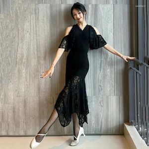 Scene Wear Ballroom Dance Clothes Women Black Lace Tops Oregelbunden kjol Waltz Performance Costume Competition Dress BL11660