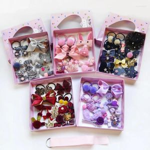 Saç aksesuarları 18pcs/set çocuklar barrettes saç çantaları klipler hediye seti kurdele yay el yapımı saç tokaları kızlar için