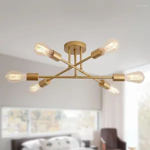 Lustres de ouro moderno sputnik candelabro luminárias de teto 6-luzes industrial metal semi embutido para quarto