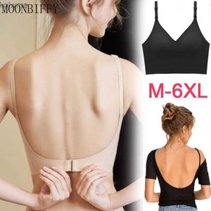 Sutiãs Low Back Bra Top Mulheres Seamless Bralette Deep U Bras Backless Brassiere Tamanho Grande Roupa Interior Sem Fio Pijamas Lingerie M-6XL YQ240203