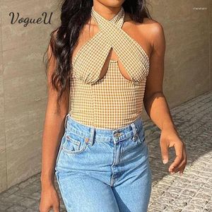 Serbatoi da donna Stile estivo da donna Cinghie incrociate Avvolto sul petto Cerniera Gilet a quadri Ragazza Plaid Printvests Sexy Party Top Halter Tops 2024