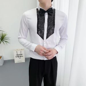 2024 Primavera Decorazione di Paillettes Camicie Da Uomo A Maniche Lunghe Camicia Casual Social Party Tuxedo Camicetta Nightclub Street Wear Abbigliamento Uomo