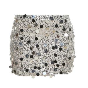 Skirts Fashion Sequined Slim Mini Skirt Summer Party Club Vacation Streetwear Prom Birthday Festival Y2K Clothes For Drop Delivery Ap Dho8V