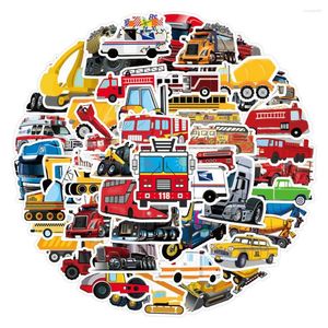 Gift Wrap 50/100Pcs INS Cartoon Truck Vehicle School Bus Roller Stickers PVC Waterproof Decals For Kids Boys Girls Toys Gifts