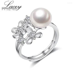 Anelli a grappolo Misura regolabile Anello di perle Gioielli d'acqua dolce naturale Fiore nuziale Argento sterling 925 Per regalo da donna