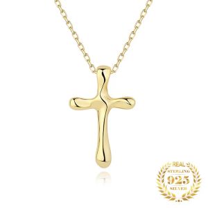 Halsketten edel 925 Silber Real Religiöses Cross Halskette Frauen Luxusschmuck gehämmert Design Crucifix Anhänger Halskette für Frauen 2023