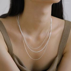 Chains Fashion 925 Sterling Silver Women's Jewelry Collar European Simple Multi Layers Bar Necklace Clavicle Gifts NK163
