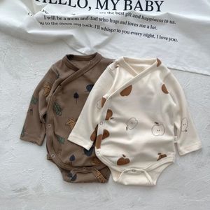 Ins outono menino menina bebê impressão exclusivo cardigan mangas compridas moda bodysuit nascido infantil casual onesie criança traje 240119